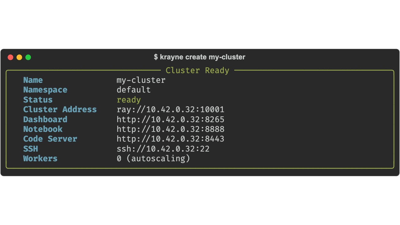 krayne create output