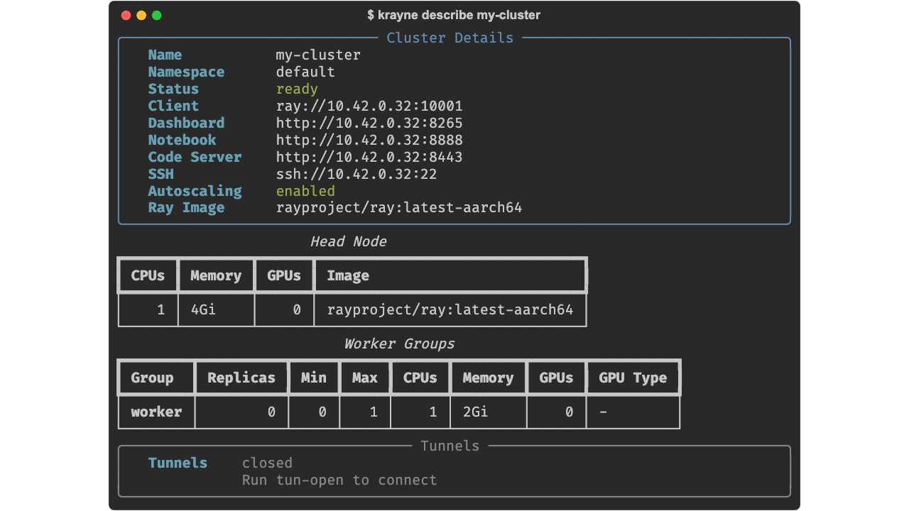 krayne describe output