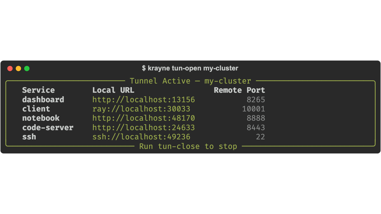 krayne tun-open output